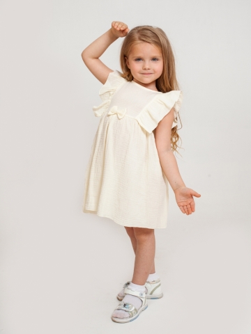 Купить 322-СЛ. Платье из муслина детское, хлопок 100% сливочный, р. 74,80,86,92 в Воркуте